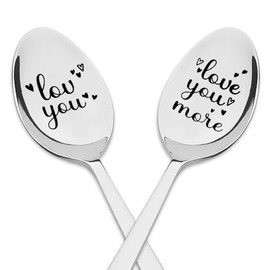 Love You More Spoons Gift for Couple Birthday Day Gifts for Boyfriend Girlfriend Anniversary Bday Gift for Mom Dad Father's Day Gifts for Women Men Tea Coffee Spoon Set for Couples