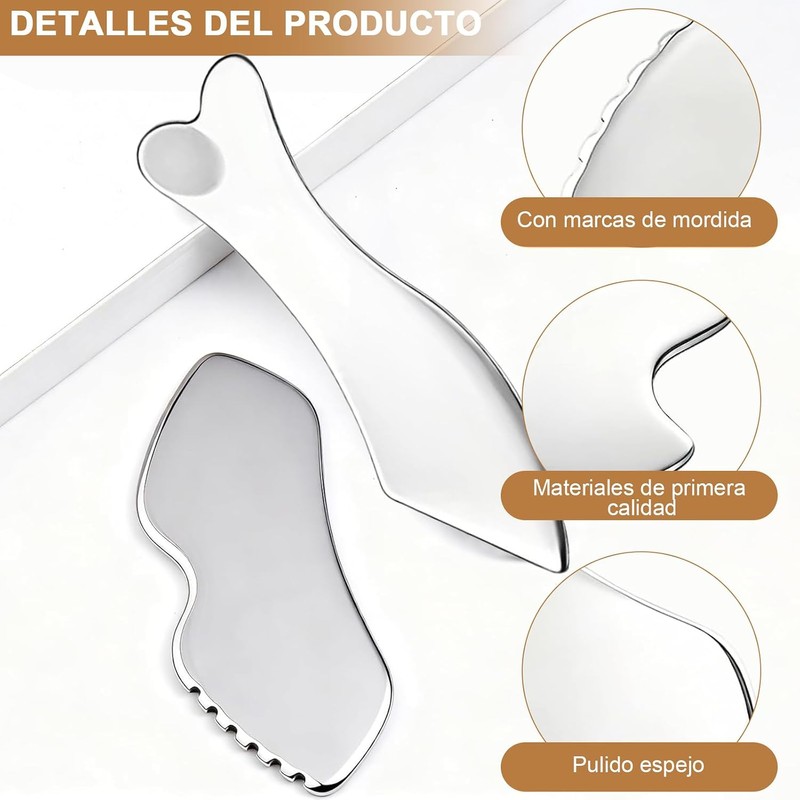 Kit de 4 Gua Sha Facial de Acero Inoxidable Con