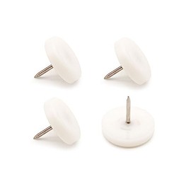 K.D.J. Brand Plastic Furniture Glides with Round Nails, Pack of 4 in White, 25 mm Diameter, 5 mm Thick, Chair Glides with Nail, Plastic Glides for Garden Chairs - Made in Germany