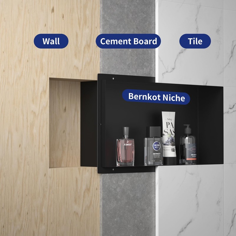 Bernkot Stainless Steel Shower Niche 24" X 12" Matte Black