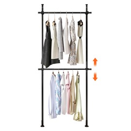 DDBESSIC 2 Tier Adjustable Clothing Rack, Heavy Duty Floor to Ceiling Clothes Rack, Free-Standing Garment Racks for Hanging Clothes 43-120in Telescopic Garment Rack