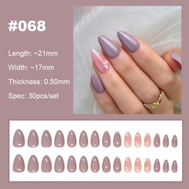 【NEW ARRIVALS!】 Press on Nails French Tip Bling Coffin Short Almond Fake Nails with Designs Glue on Nails Long Glossy Gradient Medium False Nails Reusable Full Cover Thick Nail Acrylic Stick on Nails for Women Girls 24 Pcs:_068