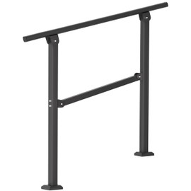 ZOOKASEA Hand Rails for Outdoor Steps, 1-3 Step Adjustable Stair Handrail Kit, 40" x 36" Wrought Iron Railing, Exterior Hand Rail for Porch Deck Garage and Garden