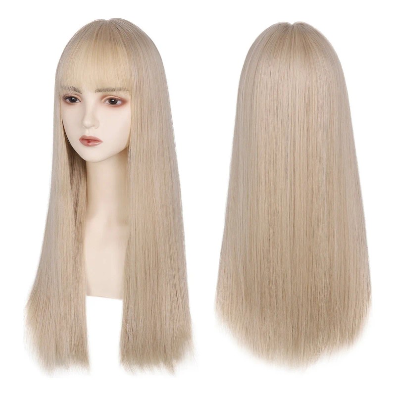 Peluca Rubia Natural Larga Pelo Liso Cosplay Mujer Dama