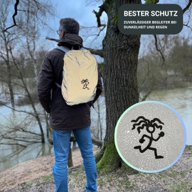 FUCHS & REBELL® Reflective + Waterproof Rain Cover for Backpacks, School Bags, Backpack, School Backpack - Foldable with Integrated Storage Bag (Grey - Fully Reflective)