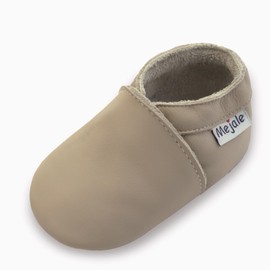Mejale Baby Boys Infant Shoes Toddler Girls Soft Sole Crawling First Walking Leather Moccasin Prewalker Beige Slippers,12-18 Months, L