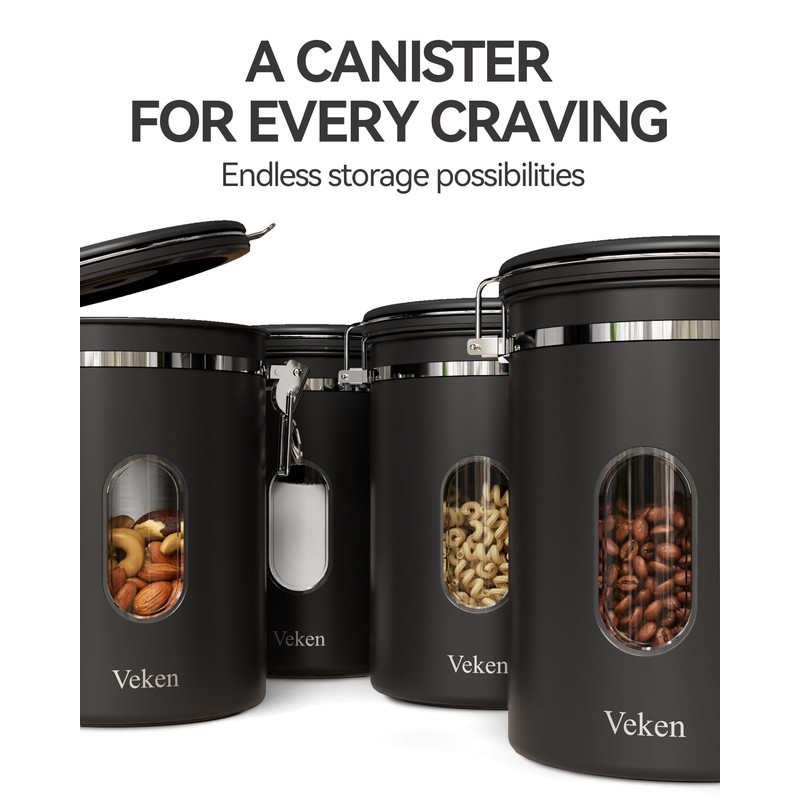 Veken 38oz Large Coffee Canister with Window, Airtight Stainless Steel,