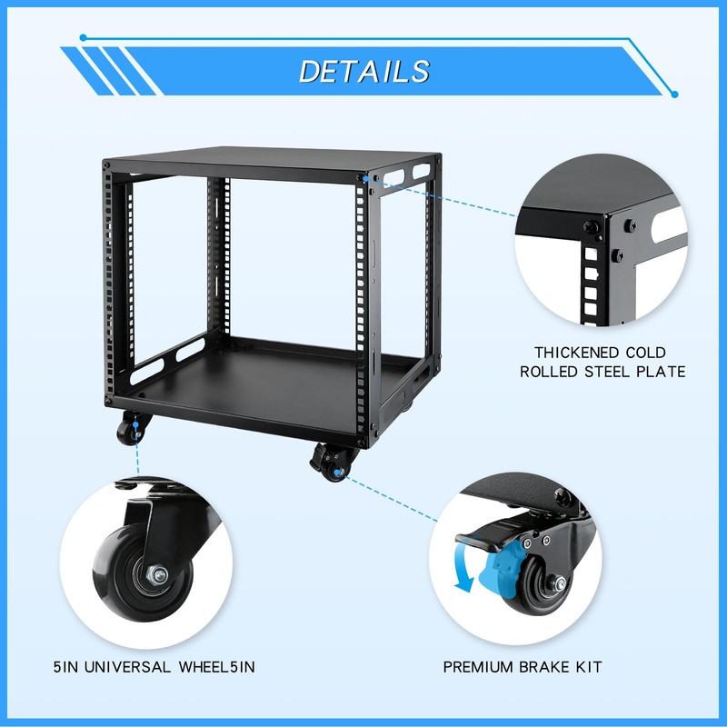 JIZEUO 9U Open Frame Server Rack with Wheels Free Standing