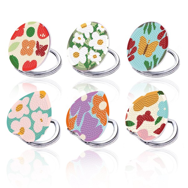 BEUNITONE 6pcs Diamonds Painting Mirror Compact DIY Butterfly Diamond Flower