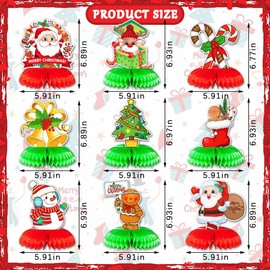 Glodecart 9PCS Christmas Tree Honeycomb Table Decorations for Home Party Christmas Gingerbread Man Snowman Santa Candy Cane Table Topper Centerpiece Decoration for Table Decor Christmas Party Supplies