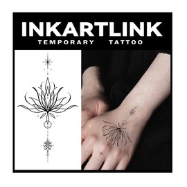 INKARTLINK Tattoo Tech, 2 Sheets Large Semi Permanent Tattoo, Adult Art Design Temporary Tattoos, Lasts 1-2 Weeks, Waterproof, Realistic Look, No Adhesive, No Reflection (Water Lily Design)