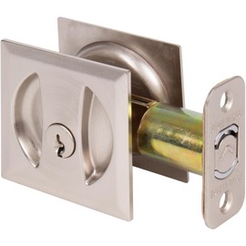 Stone Harbor Hardware Contemporary Square Pocket Door Lock, Entry Function, 2-3/8" Backset, Satin Nickel
