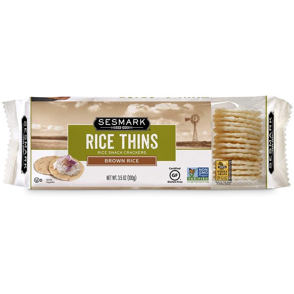 Sesmark Gluten Free Rice Thins Brown Rice - Non GMO Project Verified - 3.5 Oz. (Pack of 12)