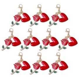 CHGCRAFT 10 Pcs Enamel Rose Pendant Red Hearts Pendant Alloy Rose Heart Pendant Charms With Lobster Claw Clasps for Earrings Necklace Keychain Handcraft Accessory