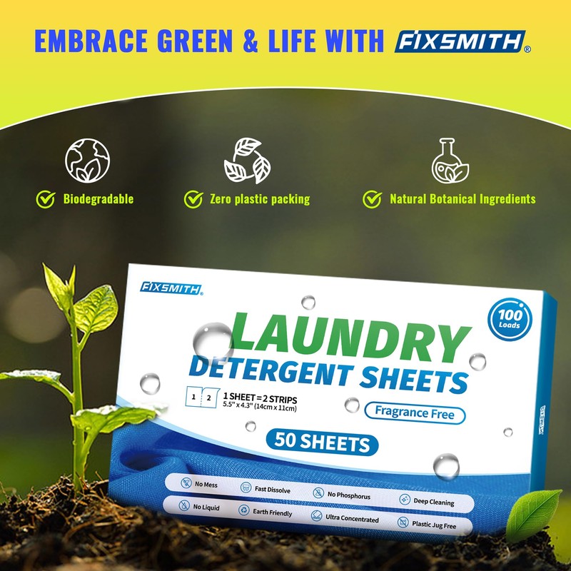 FIXSMITH Laundry Detergent Sheets - 100 Loads (50 Sheets) Fragrance