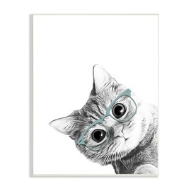 Stupell Industries Monochrome Cat Kitten Peeking Glasses Portrait, Design by Annalisa Latella, 10 x 15, White