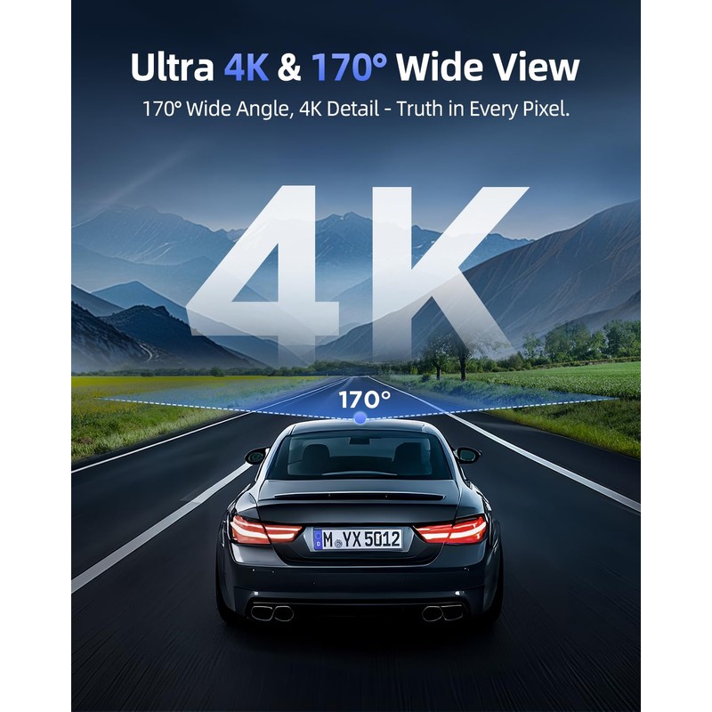 CIEVIE Dash Cam Front 4K-1.5" IPS Display+5GHz WiFi+64G Card, 360°