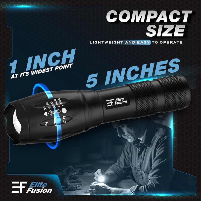 Elite Fusion Compact LED Flashlight 2-Pack, Bright Everyday Light for