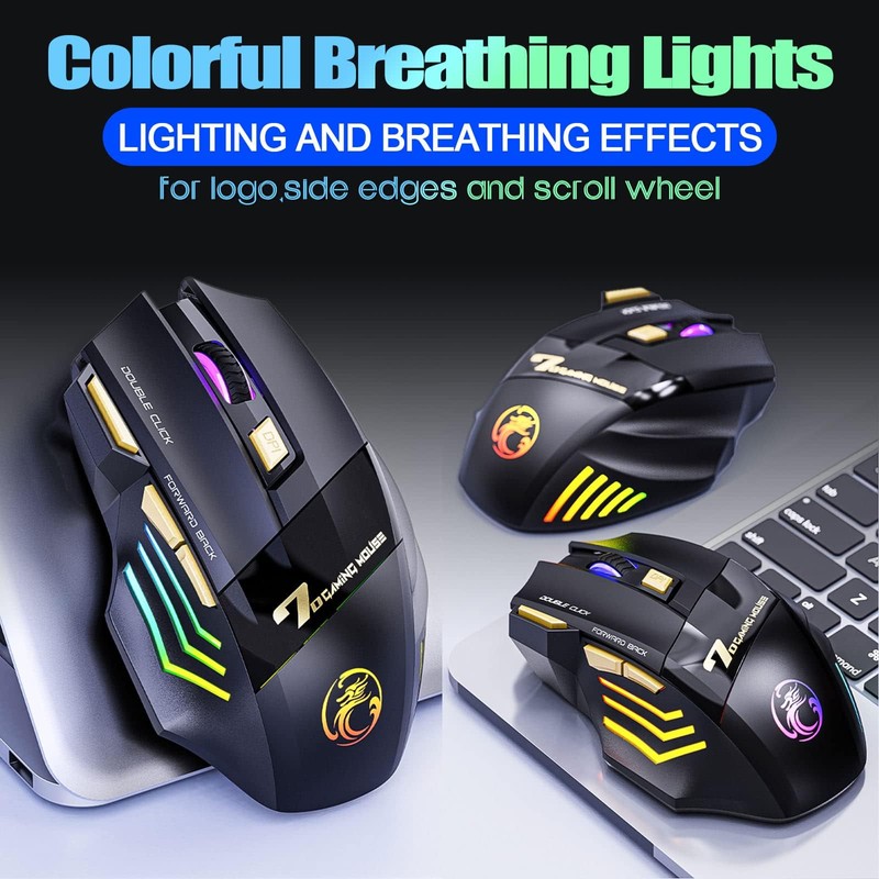 VEGCOO Wireless Gaming Mouse, Rechargeable Silent Wireless Mouse with 4800