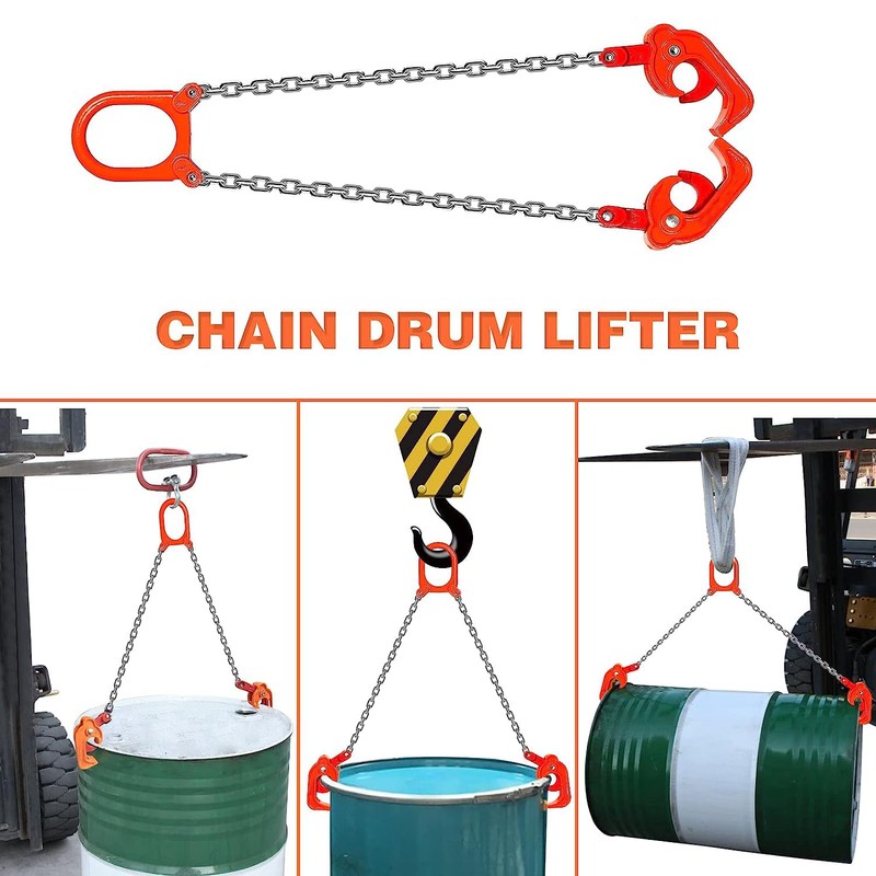 Chain Drum Lifter, 2200 Lbs 1Ton Capacity Galvanized G80 Chain