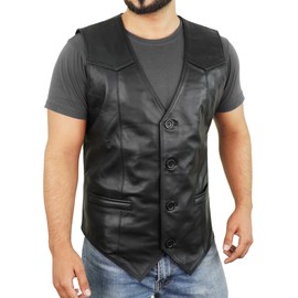 STOREJEES Mens Leather Vest - Chaleco De Cuero Negro Hombres | Men Vest Black - L