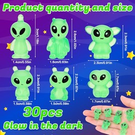 30 Pcs Glow in The Dark Mini Alien Figures, Tiny Alien Figurines to Hide, Luminous Mini Resin Alien Bulk for Space Party Fillers, Piñata Stuffers, Playsets, Halloween Prank (6 Styles)