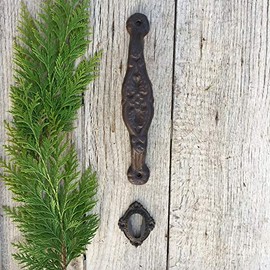 Antikas - Cast Iron Door Handle with Lock Rosette Ideal for Wooden Gate, Stable Side Entrance