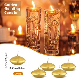 20 Pieces Unscented Floating Candles Small Floating Candles Round Tea Lights Candles Disc Candles Smooth Wax Floating Disc Candles for Pool Bathtub Dinner Wedding Home Favors (0.7 x 1.4 in, Gold)