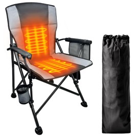 Heated Camping Chair for Adults - Portable 400lbs Heavy Duty Folding Chair with Battery-Powered Heating, Cup Holder & Carry Strap - Warm Outdoor Chair for Camping, Hunting, Fishing, Football, Backyard