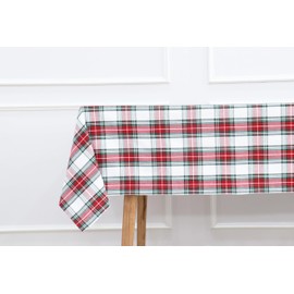 PurpleEssences Tartan Plaid Tablecloth - Water Resistant Wipeable Washable Checkered 60 x 84 Inch Table Cloth for Outdoor Picnic Dining - Christmas - Red and White
