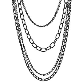 COOLSTEELANDBEYOND Black Statement Necklace Waterfall Multi-Strand Curb Link Rolo Chains, Punk Rock Cool, Metal, No Gemstone