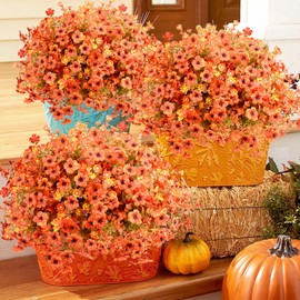 maxkes Artificial Fall Flowers for Outdoor Decor Fake Mums, 16 PCS Faux Mums Fall Decorations Indoor No Fade Fall Decor for Front Porch Pot Decor