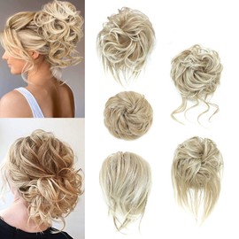 Elvirgel 5 PCS Messy Bun Hair Piece for Women Scrunchies Ponytail Extension with Elastic Rubber Band Hair Pieces for Updos Fake Hair Buns Hair Piece Accessories Set for Women（27/613#)