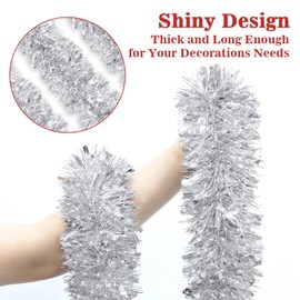 50 Feet Christmas Tinsel Garland Metallic Twist Shiny Garland for Xmas Christmas Tree Decorations,Holiday Home Party Supplies Indoor Outdoor Decor Silver