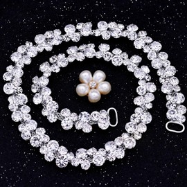 DYOUen Wedding Christmas Rhinestone Belt Bridal Belt Handmade Rhinestone Glitter Crystal Bridal Sash for Prom Dress Evening Dresses Bride Team Bride, White