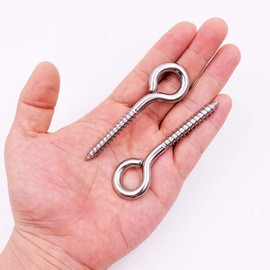 YAIRMIS 12 Pack 304 Stainless Steel Screw Eyes, Heavy-Duty Screw Hooks, Screw Eyes, Small Eyelets, Screw Lagging Eye Bolts, Indoor and Outdoor, self-Tapping Screws, 3.2 inches (Sealed 12 Packs)