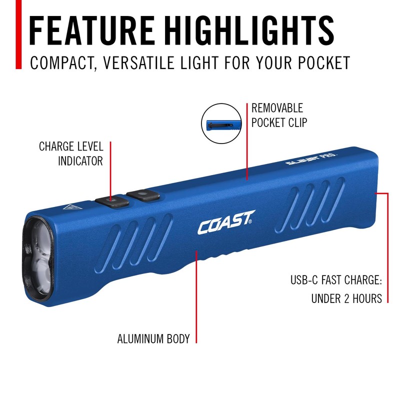 Coast Slayer 1150 Lumen USB-C Rechargeable LED Flashlight with Spot/Flood,