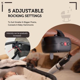 ZAZU Robby Kinderwagenschaukler - Automat. Babywippe, Verstellbare Stärke, 40-Min Timer, Babyschreisensor, USB-wiederaufladbar, Wasserfest, Universell für Kinderwagen & Buggy (Schwarz)