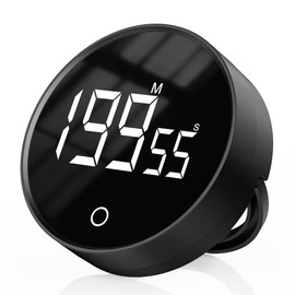 Exlliy Digital Kitchen Timer, Rechargeable Magnetic Visual Timer with Large LED Display, Adjustable Volume for Classroom, Cooking, Fitness, Baking, Kids Learning & Teaching (1, Black)