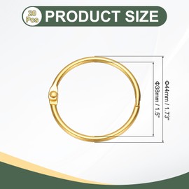 PATIKIL 20Pcs Loose Leaf Binder Rings, 1.7 Inch Metal Open Card Rings Heavy Duty Book Rings for Key Index Card Rings Paper Rings Office, Gold Tone