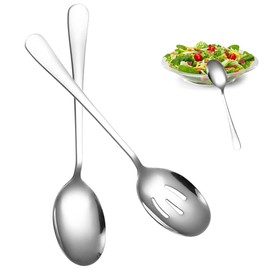 2 PCS Serving Spoons Set Stainless Steel Slotted Spoon Long Handle Soup Spoons for Buffet Banquet Party Kitchen Restaurant