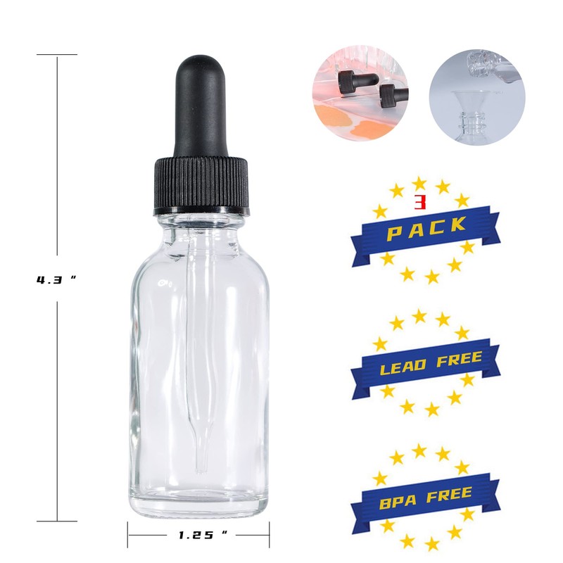 Poadool 3 Pack 1oz (30ml) Clear Dropper Bottles, Tincture Bottles