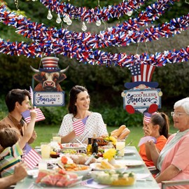 Farmhouse Gnome and Highland Cow Wall Decor 2 Pack,4th of July Decor for Wall Art,Memorial Day Decoration for Outdoor or Indoor,Retro Door Hanger Decoration,Metal Memorial Day Decor