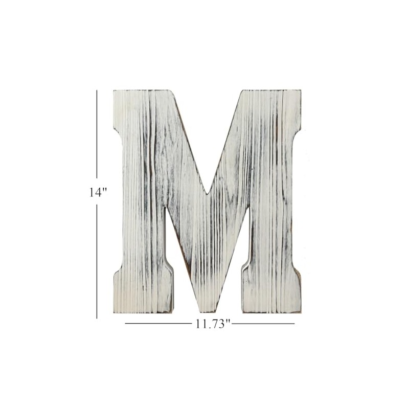 ABELOTS Rustic Wooden Letter M Wall Decor, Distressed White, 14