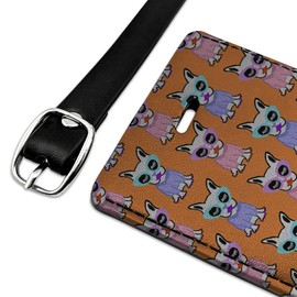 Fancy Frenchies Dogs Pattern Rectangle Leather Luggage Card Carry-On ID Tag