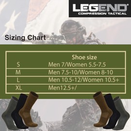 LEGEND Compression Tactical Socks | All Weather Boot Socks | Merino Wool Mid-Calf Military Socks for Men and Women | Made in the USA | Black | Medium