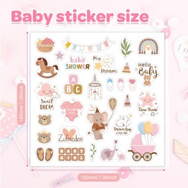 4 Sheets of Stickers Baby Album, 204 Pieces A4 Stickers Baby Scrapbooking Girls and Boys, Stickers for Children and Baby Photo Albums, for Photo Album, Calendar, Notebook, Baby Shower Decoration