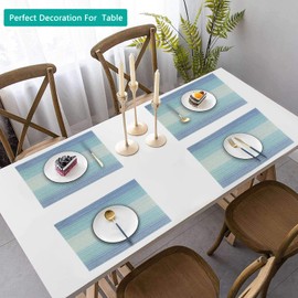 Placemats Set of 6 for Dining Table,Washable Heat Resistant Non-Slip PVC Vinyl Woven Kitchen Table Place Mats for Home Kitchen Restaurant Christmas Party Decoration (#Blue, 6,)