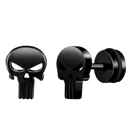 Yumilok Skull Stud Earrings Stainless Steel Men's Skull Earrings Women's Fake Plugs Ear Cheater Tunnel Gauges Ear Piercing Silver Huggie Ear Cuff, Stainless Steel