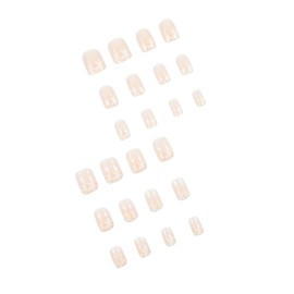 French Tip Press On Nails Fake Nails Short Square Coffin with Nude White Snowflake Designs Glossy Acrylic False Nails Short Square Glue on Nails Full Cover Thick Stick on Nails for Women Girls 24Pcs F-580